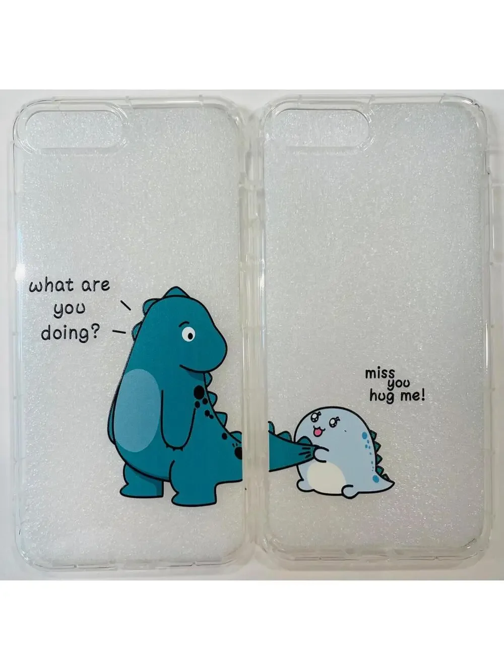 Cute Cartoon Dinosaur Clear iPhone 12/11/XR/XS/X/8/7 Phone Case Cover SET OF 2
